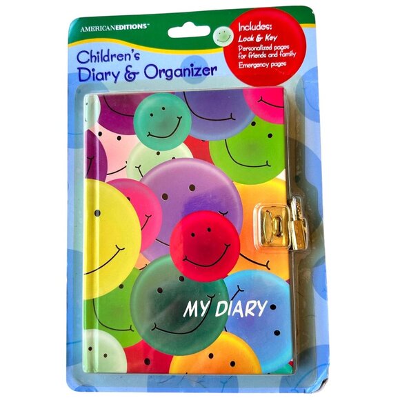 VTG My Diary Childrens Organizer American Editions Lock Key Smiley Faces New - Picture 1 of 11